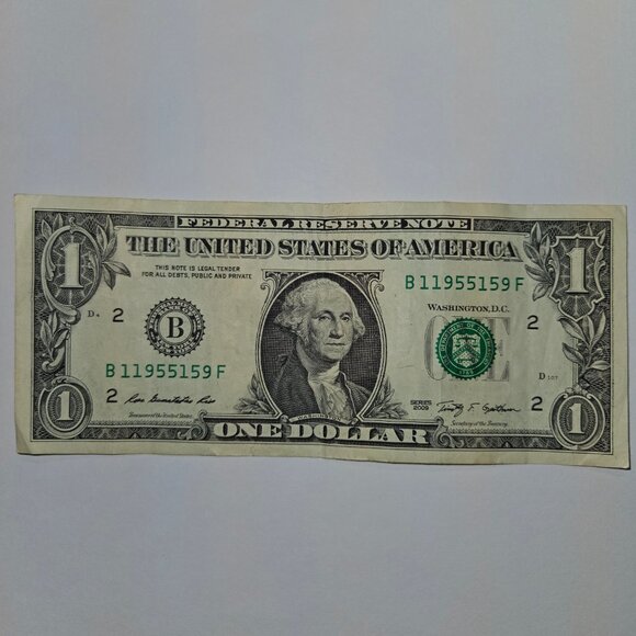 TRINARY $1 US Dollar Bill 11955159 Fancy Serial Number 2009 Series - Picture 2 of 4